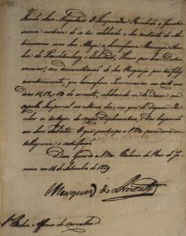 Despacho enviado por João Carlos Augusto de Oyenhausen-Gravenburg (1776-1838), Marquês de Aracati...