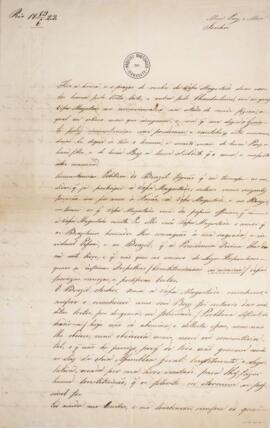Carta original enviada por Dom Pedro I (1798-1834), para Dom João VI (1767-1826), com data de 19 ...