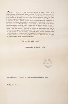 Aviso enviado por D. Pedro I (1798-1834), Príncipe Regente, e  José Bonifácio de Andrada e Silva ...
