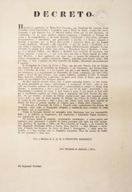 Decreto original subscrito por Dom Pedro I (1798-1834), Príncipe Regente e por José Bonifácio de ...