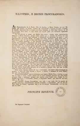 Panfleto original subscrito por Dom Pedro I (1798-1834), Príncipe Regente, para os Procuradores d...
