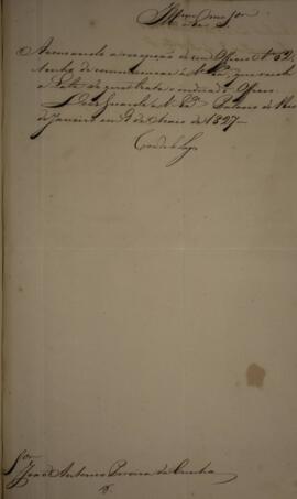 Despacho original com data de 9 de maio de 1827 em que João Vieira de Carvalho (1781-1847) comuni...