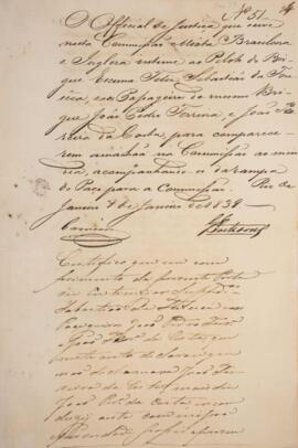 Intimação datada de 8 de janeiro de 1839 e feita por Leodegário Antônio dos Reis, oficial de just...