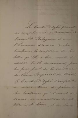 Nota Diplomática original enviada por Conde d’Aglié para Manuel Rodrigues Gameiro Pessoa (s.d.-18...