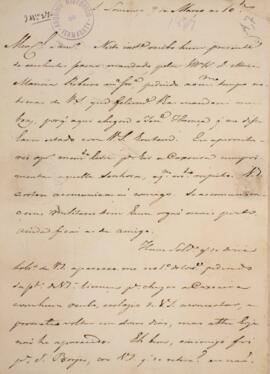 Carta original enviada por Felisberto Caldeira Brant Pontes de Oliveira Horta (1772-1842), Marquê...