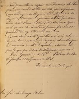 Despacho original enviado Francisco Carneiro de Campos (1765-1842) para José de Araújo Ribeiro (1...