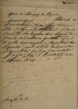 Minuta de despacho com data de 13 de março de 1827 em que autor não identificado comunica a Antôn...