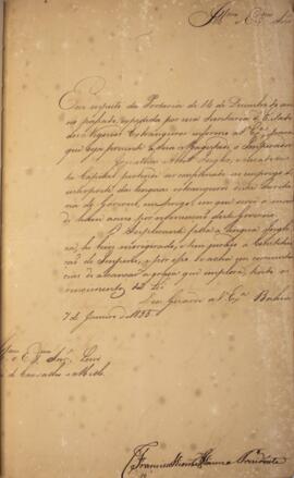 Ofício original enviado por Francisco Vicente Viana (1754-1828), Barão do Rio de Contas, para Lui...