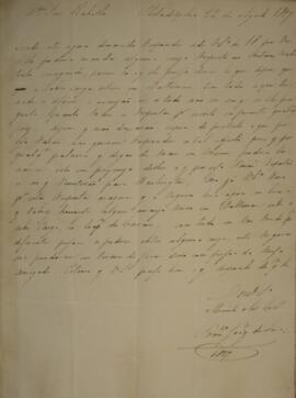 Ofício original enviado por Francisco Joaquim de Lima para José Silvestre Rebello (1777-1844), co...