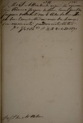 Minuta de despacho n. 18 enviado para José de Araújo Ribeiro (1800-1879), Barão e depois Visconde...