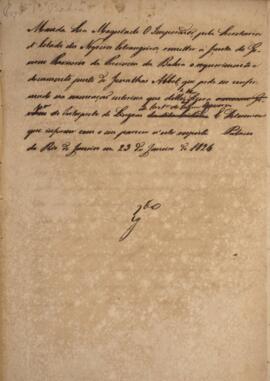 Minuta de despacho, com data de 23 de janeiro de 1824, transmitindo a ordem do Imperador do Brasi...