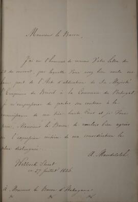 Nota Diplomática original enviada pelo conde de Mandelsloh para Manuel Rodrigues Gameiro Pessoa (...