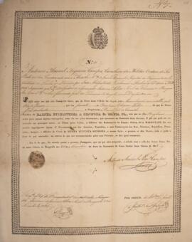 Certificado com data de 28 de novembro de 1838, em que Antônio Manoel Nogueira Campos, governador...