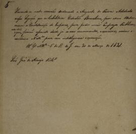 Minuta de despacho n. 5 enviado para José de Araújo Ribeiro (1800-1879), Barão e depois Visconde ...