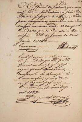Intimação datada de 11 de janeiro de 1839 e feita por Leodegário Antônio dos Reis, oficial de jus...
