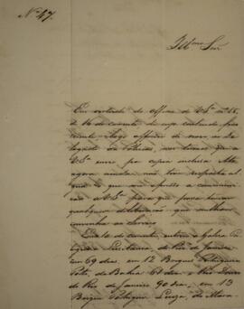 Cópia de ofício n.47 escrito por Antônio Joaquim Pereira de Faria (s.d.), para Vicente Ferreira d...