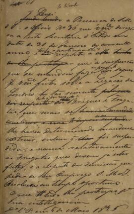 Minuta de despacho n. 61 enviado para José Silvestre Rebello (1777 - 1844), com data de 05 de mai...