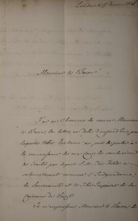 Nota Diplomática original enviada para Manuel Rodrigues Gameiro Pessoa (s.d.-1846), Barão de Itab...