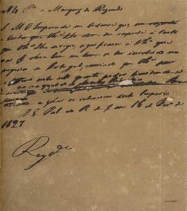 Minuta de despacho com data de 16 de fevereiro de 1827 em que autor não identificado comunica a A...