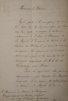 Nota Diplomática original enviada pelo conde de Mandelsloh, com data de 28 de agosto de 1826, acu...