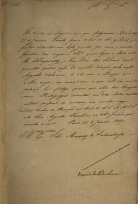 Ofício original enviado por Domingos Borges de Barros (1780-1855), Visconde da Pedra Branca, para...