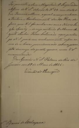 Despacho datado de 19 de maio de 1826 em que Francisco Vilela Barbosa (1769-1846), Visconde e Mar...