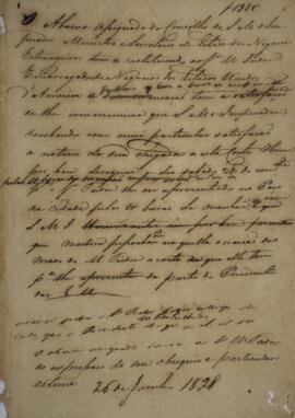 Minuta de Nota Diplomática enviada para William Tudor (1779-1830), com data de 26 de junho de 182...