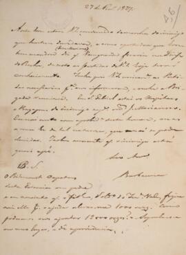 Carta original enviada por Felisberto Caldeira Brant Pontes de Oliveira Horta (1772-1842), Marquê...