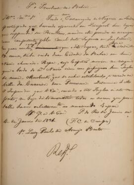 Minuta de despacho enviado por Francisco Carneiro de Campos (1765-1842) para Luís Paulo de Araújo...