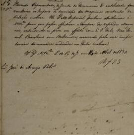 Minuta de despacho n. 5 enviado para José de Araújo Ribeiro (1800-1879), Barão e depois Visconde ...