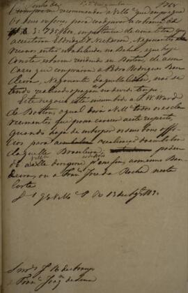 Minuta de despacho enviado para José de Araújo Ribeiro (1800-1879), Barão e depois Visconde do Ri...