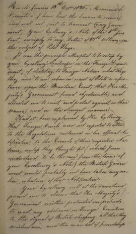 Cópia de nota diplomática enviada por Henry Chamberlain, para Francisco Vilela Barbosa, Visconde ...