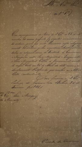 Ofício original enviado por José Egídio Gordilho de Barbuda (s.d.), Visconde de Camamu, para João...