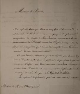 Nota Diplomática original enviada por François Biedermann para Manuel Rodrigues Gameiro Pessoa (s...