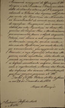 Despacho datado de 29 de dezembro de 1829 em que Francisco Vilela Barbosa (1769-1846), Visconde e...