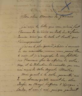 Nota Diplomática original enviada por Camilo Gutiérrez de los Ríos (1772-1840) para Manuel Rodrig...