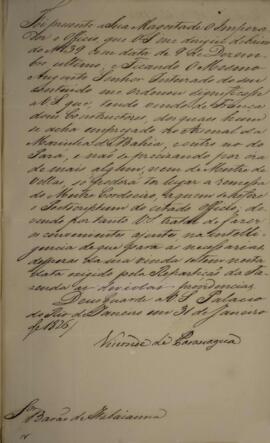 Despacho datado de 31 de janeiro de 1826 em que Francisco Vilela Barbosa (1769-1846), Visconde e ...