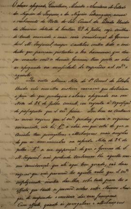 Nota Diplomática original enviada para Condy Raguet (1784-1842), com data de 30 de julho de 1823,...