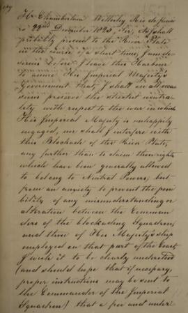 Cópia de despacho datado de 22 de dezembro de 1825 em que George Eyre, Contra-almirante e Comanda...