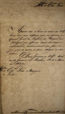 Ofício enviado por Manoel Ignácio da Cunha Meneses  (1779-1850), para João Severiano Maciel da Co...