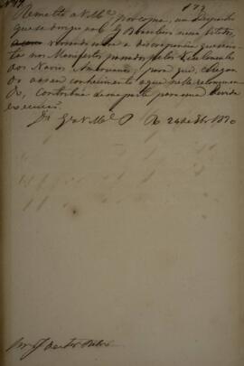 Minuta de despacho n. 17 enviado para José de Araújo Ribeiro (1800-1879), Barão e depois Visconde...