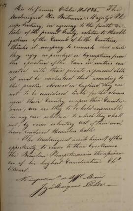 Cópia de nota diplomática datada de 18 de outubro de 1825 do ministro plenipotenciário britânico ...