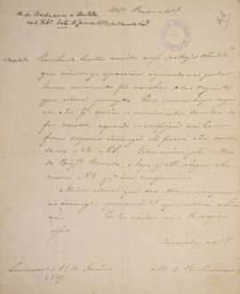 Carta original enviada por Felisberto Caldeira Brant Pontes de Oliveira Horta (1772-1842), Marquê...