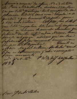 Minuta de despacho enviado para José de Araújo Ribeiro (1800-1879), Barão e depois Visconde do Ri...