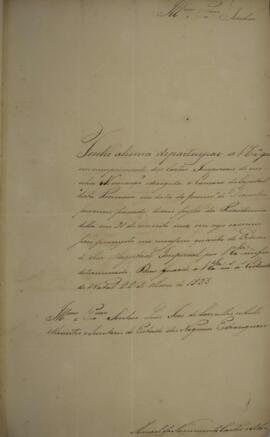 Ofício original enviado por Manoel do Nascimento Castro e Silva (1788-1846) para Luis José de Car...