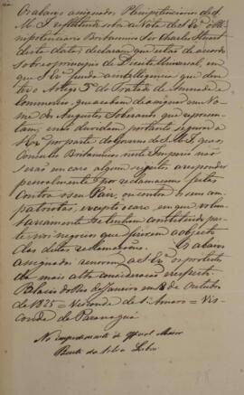 Cópia de nota diplomática de 18 de outubro de 1825 em que o Visconde de Santo Amaro (1767-1832) e...