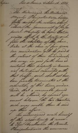 Cópia de nota diplomática de 18 de outubro de 1825 em que Charles Stuart (1779-1845), Ministro Pl...