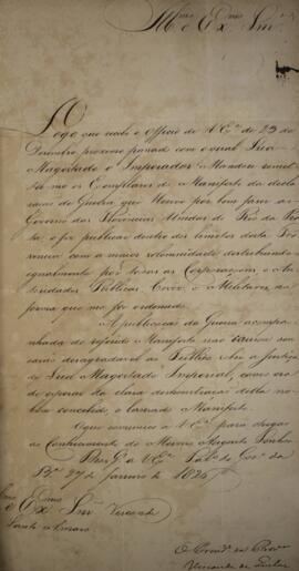 Ofício enviado por João Severiano Maciel da Costa (1769-1833), Marquês de Queluz, para José Egídi...