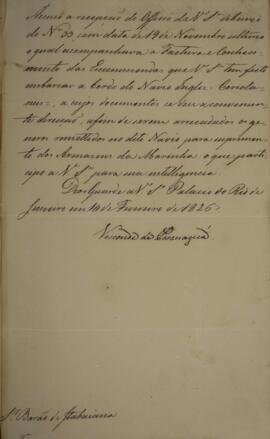 Despacho datado de 10 de fevereiro de 1826 em que Francisco Vilela Barbosa (1769-1846), Visconde ...