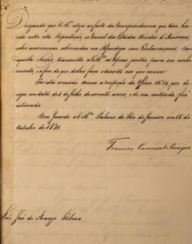 Despacho original enviado por Francisco Carneiro de Campos (1765-1842) para José de Araújo Ribeir...